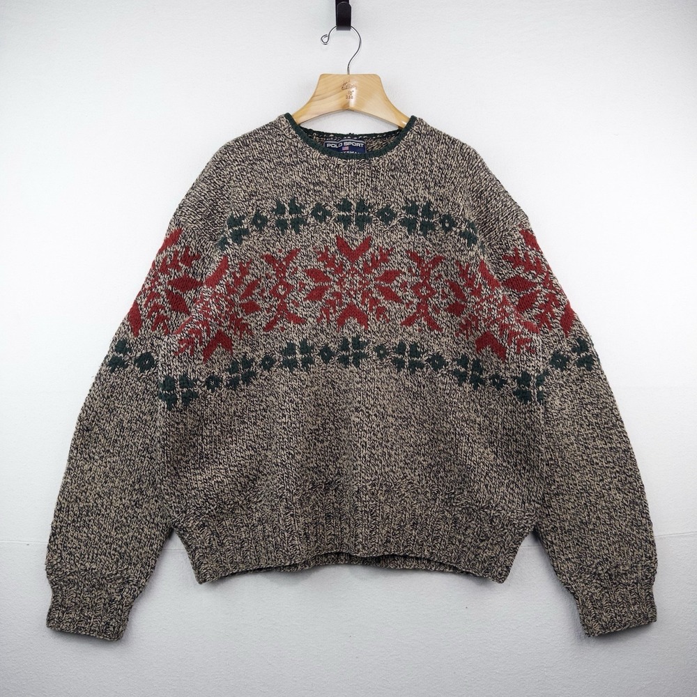 90's Vtg Polo Sportsman Ralph Lauren Hand Knit Wool Blend Sweater Ski Men's 2XL